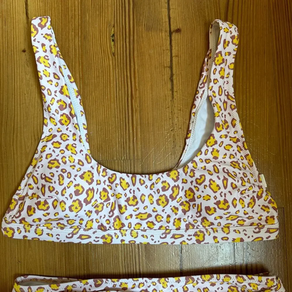 Pink neutral cheetah print high waisted‎ two piece SIZE L